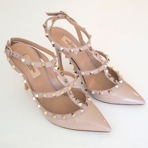 Valentino Garavani Blush Patent Leather Heels with Gold Studs
